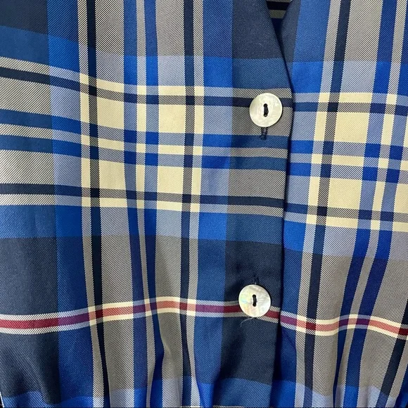 Zara blue tartan plaid puff sleeve midi dress size small - Picture 4 of 7